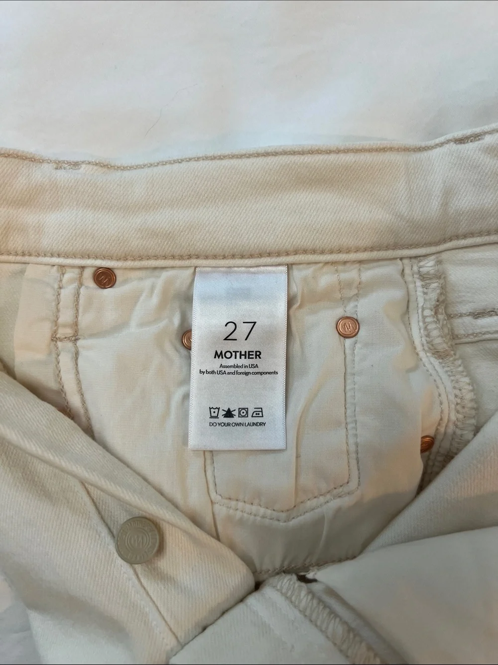 MOTHER The Tomcat Ankle Cream Puffs High Rise Straight Leg Jean Off White 27